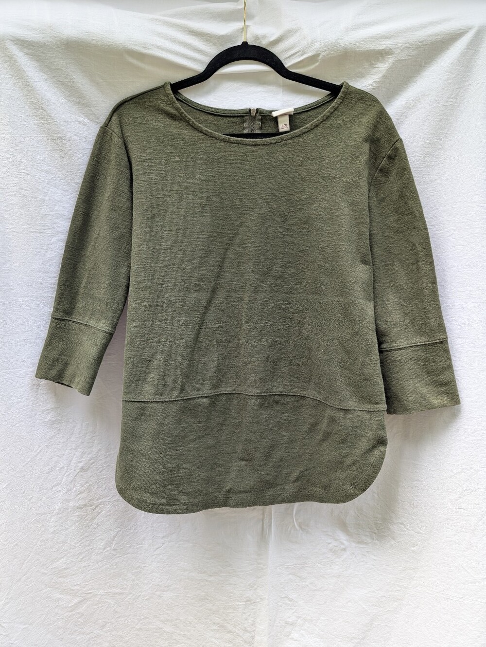 Merona Cotton 3/4 Sleeve Top Green Sz L